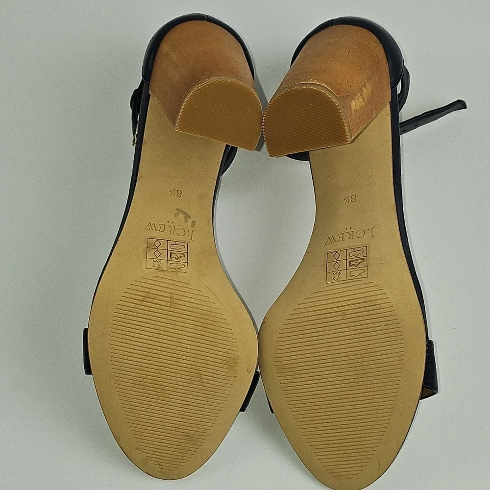 J. Crew Leather Navy Blue Open Toe Ankle Strap Wooden Block Heel Sandal